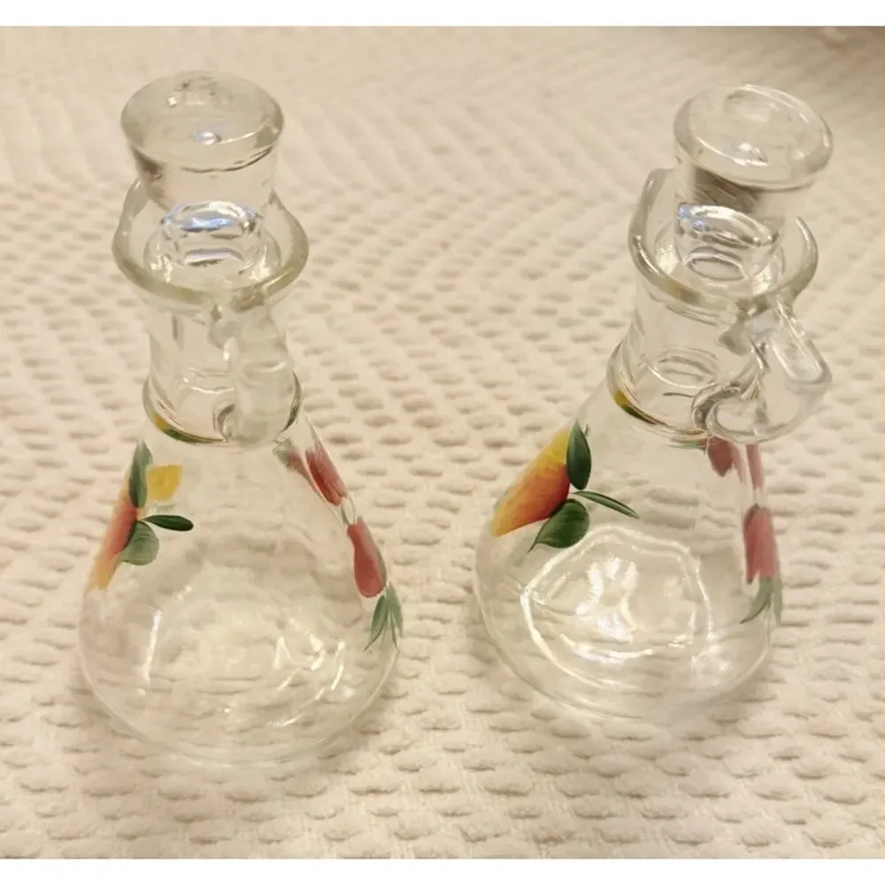 Vintage Set HAZEL ATLAS Cruets Oil & Vinegar Fruit Motif 3661/66